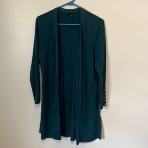 Talbots petites blue ribbed gold button accents long sleeve sweater MP #780